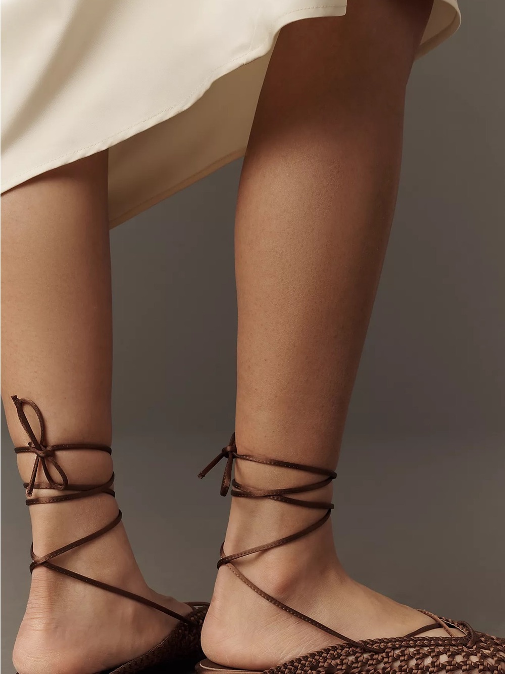 Braided Lace-Up Sandals in Dark Brown/Marron Color, Size 40Eu, US 9
